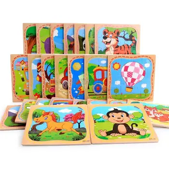 16шт 38 Стильная Мультяшная деревянная головоломка для детей с животными / транспортными средствами, игрушка-головоломка для детей 3-6 лет, Ранние развивающие игрушки для детей, игра