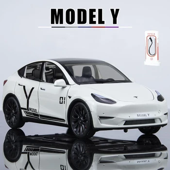 1:24 Сплав Tesla Модель Y Внедорожник Модель 3 Зарядная Куча Литая Под Давлением Модель Игрушечного Автомобиля Звук И Свет Детская Игрушка Подарок Коллекционные Предметы Транспортное средство