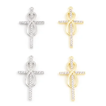 1ШТ Модный медный крест, религиозные подвески, Металлический Прозрачный кулон с цирконием для ожерелья, браслета, ювелирных изделий 28x15 мм