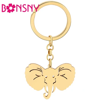 Bonsny Из нержавеющей стали, позолоченные брелоки в виде слона с большим ухом, брелки с животными, автомобильные брелоки для женщин, подарки для девочек, модные украшения