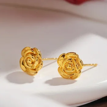LABB Серьги-розы из настоящего золота 18 карат Au750, цвет золото, легкие роскошные объемные серьги, ювелирный подарок от бутика E180