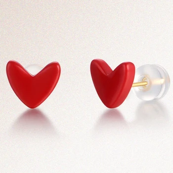 XF800 Настоящие Серьги-Гвоздики Из 18-Каратного Золота Fine Pure Au750 Ear Jewelry Обручальный Подарок Для Женщин Red Heart E616