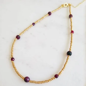 Модное Классическое ожерелье из рисовых бусин золотого цвета с фиолетовым камнем, сшитое вручную, Нежные Простые аксессуары для шеи, подарок на День матери