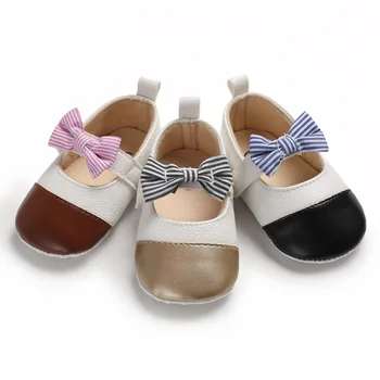 Новая весна Англия стиль 0-18М Принцесса малыш девочка мягкий PU ботинки с бантом младенческой Prewalker новорожденных Детская обувь