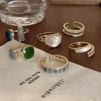 Новое винтажное кольцо с глазурью для женщин, Регулируемое открытое, контрастного цвета, Персонализированные кольца для пальцев, Металлические аксессуары, Модные подарки