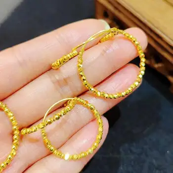 Серьги из чистого желтого золота 999 пробы 24K Женские серьги-кольца большого размера