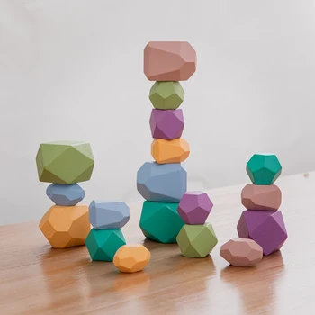1 комплект деревянных строительных блоков, сделай САМ, игра Монтессори, детская развивающая игрушка в скандинавском стиле, игра по укладке радужных камней для подарка ребенку