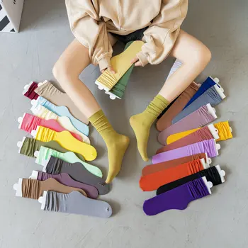1 пара женских тонких свободных носков длиной до икр, гольфы, Летние нейлоновые мягкие носки, Японская мода, стиль колледжа, сплошной цвет