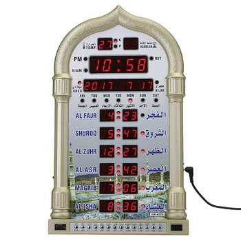 12 В Мечеть Азан Календарь Мусульманская молитва Настенные часы Будильник Рамадан Домашний декор + Пульт дистанционного управления ЕС Штекер