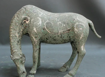 13 Китай Собирает Народную Китайскую Бронзу Серебряная Династия Лошадь Джи Статуя Скульптура украшение сада