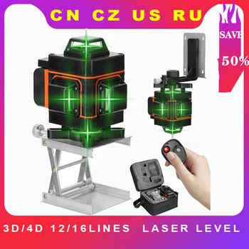 16 линий 4D Лазерный уровень, самонивелирующийся 360 Горизонтальный и вертикальный крест, супер мощный зеленый лазерный нивелир