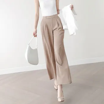 2022, Весна-лето, Новые модные женские белые широкие брюки с высокой талией, универсальные повседневные однотонные Свободные брюки, женские брюки V733