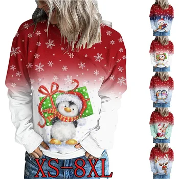 2022 Женский модный пуловер в простом стиле, Рождественская футболка с модным принтом, футболка с длинными рукавами XS-8XL