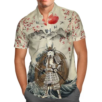 2022 Мужская Мода Плюс Размер 5XL Уличная Одежда Ретро Самурай 3D Гавайская Рубашка С Коротким Рукавом Мужская Пляжная Летняя