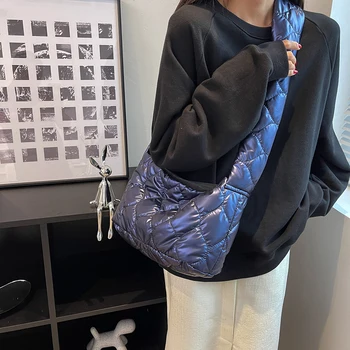 2022, Новая зимняя дизайнерская сумка, женская повседневная хлопковая сумка с подкладкой из пуха и перьев, женская сумка через плечо Bolsos Mujer