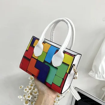 2022 Новая контрастная цветовая универсальная сумка, Квадратная сумка через плечо, Геометрическая Горизонтальная повседневная сумка через плечо, модная сумка через плечо