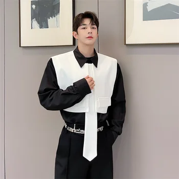 2022 Черный, белый, Корейский Модный короткий галстук, Жилет, Мужская технологичная одежда, куртка без рукавов, Жилет