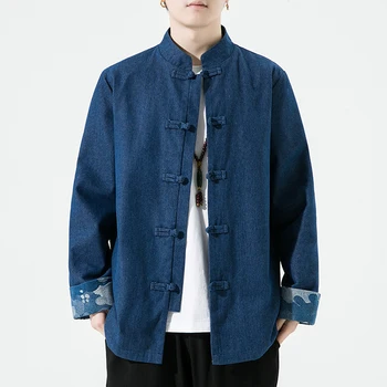 2023 Весна и лето мужское джинсовое ретро-пальто в китайском стиле, куртка Tang suit Hanfu большого размера