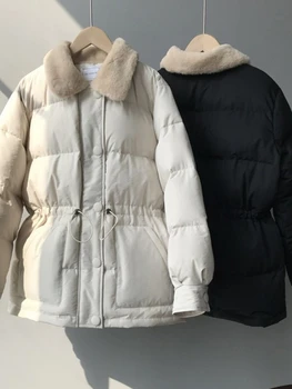 2023 Женская зимняя куртка из однобортного хлопка, модное теплое пальто с отложным воротником, женские пальто в корейском стиле