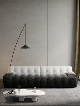 2023 Новый Итальянский стиль, Градиентный Тканевый Кожаный диван с прямой подкладкой и креативным блоком Tofu Sofa