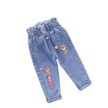 2023 новые джинсы для мальчиков и девочек с мультяшной резинкой, джинсы для девочек, весенне-осенние джинсы, повседневный стиль, детская одежда 2-7 лет