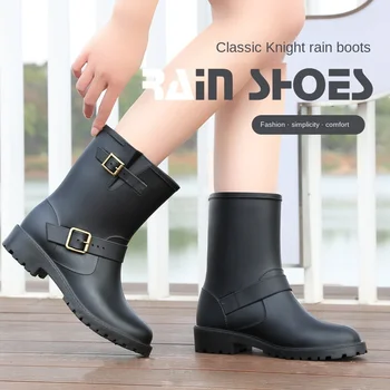 2023 новый стиль, качественные модные женские непромокаемые ботинки на все сезоны с толстой нескользящей подошвой и водонепроницаемыми дизайнерскими непромокаемыми ботинками