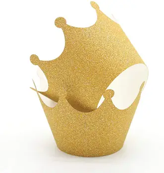 25шт Блестящая Золотая Корона Бумажные стаканчики для выпечки торта, вкладыши для обертывания кексов, держатель для кексов, чехол для украшения свадьбы, Дня рождения