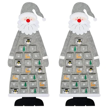 2X Рождественский Адвент-календарь из фетра, настенный Адвент-календарь Санта Клауса с карманами, 24 дня многоразового использования, серый