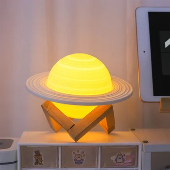 3D Лунный свет Прикроватная лампа для спальни Маленький ночник Планета Свет Сатурн Свет 16 цветов Пульт дистанционного управления USB Стиль зарядки