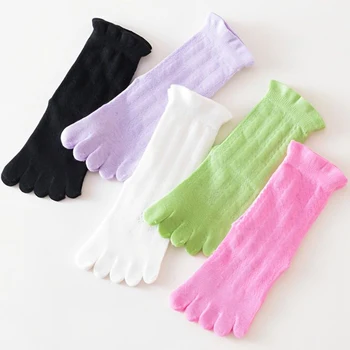 5 Пар длинных носков для маленьких девочек, однотонные тонкие хлопковые носки с дышащей сеткой до середины икры, детские черные, розовые, зеленые, фиолетовые носки с носками