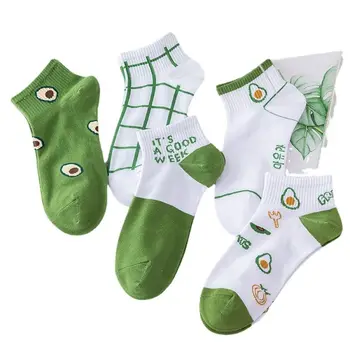5 пар /лот, милые женские носки с авокадо в стиле харадзюку с героями мультфильмов, забавные весенние короткие женские носки-лодочки Kawaii
