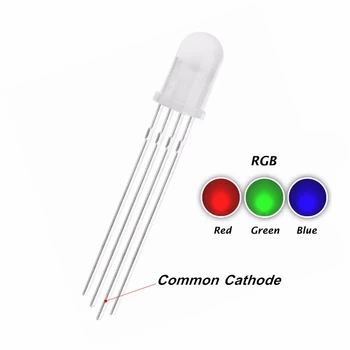 50ШТ светодиодов F5 5MM RGB DIP-4 Трехцветный Красный Зеленый синий С общим катодом, рассеянный 20 мА