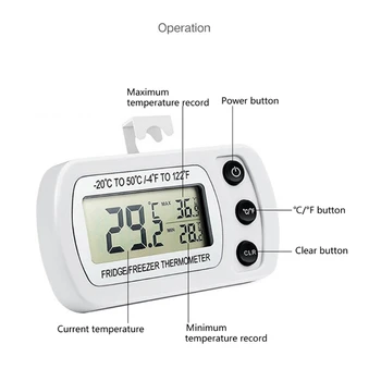 A0KF Водонепроницаемый цифровой термометр для холодильника с функцией максимальной / минимальной записи с большим ЖК-дисплеем, магнитный крючок