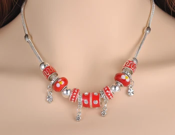 AENINE Модный Европейский стиль ручной работы из красных стеклянных бусин, ожерелье-шарм, Сделай Сам, ожерелье серебряного цвета для женщин, прямая поставка PANE002