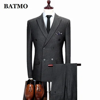 BATMO 2020, новое поступление, весенние повседневные мужские двубортные костюмы в полоску, мужское свадебное платье, куртки больших размеров + брюки M-4XL TJ06
