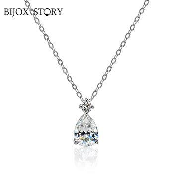 BIJOX STORY Винтажный муассанитовый кулон из стерлингового серебра 925 пробы, ожерелье с каплями воды для женщин, роскошное ювелирное ожерелье для вечеринки