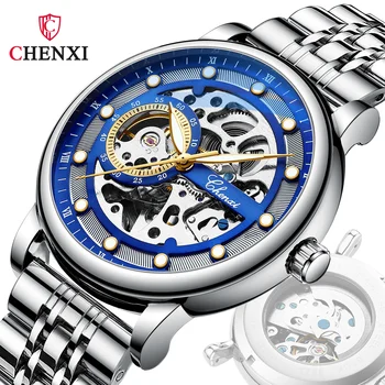 CHENXI 8843 Tiktok, Новый ночной светильник Seaman Business, Водонепроницаемые мужские часы с выдолбленным автоматом, Механические Мужские автоматические часы