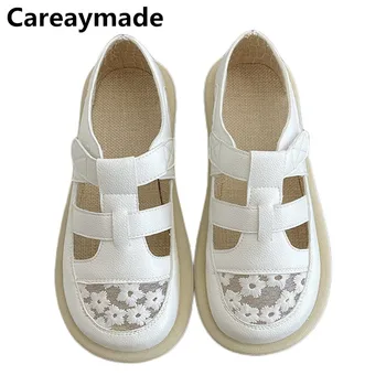 Careaymade-Летняя обувь из кружевной сетки, пляжная обувь для отдыха на море, удобная обувь на плоской подошве, повседневная художественная женская обувь с круглым носком