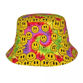 Crazy Tie Dye Melt Smile Faces Bucket Hat Призвание Головные Уборы Для Отдыха На природе Торговая Марка Trippy Fishing Cap for Outdoor Women Men Bob Hat