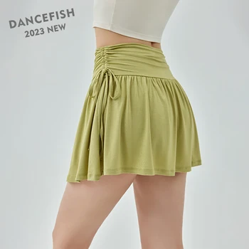 DANCEFISH 2023 Женская короткая юбка из вискозы с шикарным боковым шнурком, Тонкая талия, Легкая повседневная одежда, юбки для фитнеса, танцев, йоги
