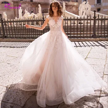 Fsuzwel Элегантное Свадебное платье с круглым вырезом и аппликацией на рукавах-колпачках 2020, Роскошные Хрустальные пояса, Богемное свадебное платье Vestido de Noiva