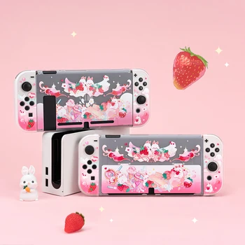 Funda Nintendo Switch Cover Case Kawaii Cute Pink Strawberry Bunny Фиксируемая Защитная Мягкая Оболочка Для Контроллера Switch Joy-Con