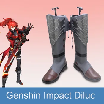 Genshin Impact Diluc Косплей Обувь Boot Game Diluc Косплей Парик С Высоким Хвостом Красный Парик Косплей Diluc Манга Парик Аниме Косплей Сапоги