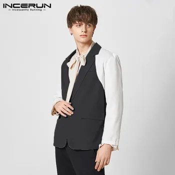 INCERUN Топы 2023 в американском стиле, красивый мужской элегантный блейзер с сращиванием, повседневная уличная одежда для вечеринок, лидер продаж, костюмные пальто S-5XL