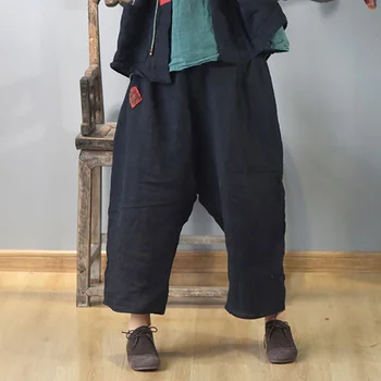 Johnature/ женские винтажные широкие брюки с вышивкой 