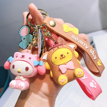 Kawaii Sanrio Брелок Kuromi Cinnamoroll Женская сумка Кулон Рюкзак Аксессуары Melody Игрушка Hello Kitty Кукла Брелок для ключей Подарок девушке