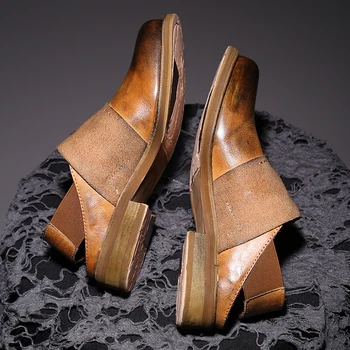 Luxry/ Дизайнерская Весенне-летняя Мужская повседневная обувь Из натуральной кожи; Мужские шлепанцы-шлепанцы-сандалии в стиле ретро; Мужские модельные туфли на плоской подошве; ovesized