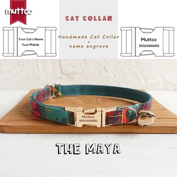 MUTTCO retail ошейник ручной работы с золотой гравировкой и высококачественной металлической пряжкой для кошки THE MAYA design cat collar 2 размера UCC043J