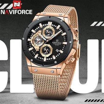 NAVIFORCE Мужские часы Спортивные Мужские наручные часы Лучший бренд класса Люкс Военный хронограф из нержавеющей стали Оригинальные кварцевые мужские часы 8027