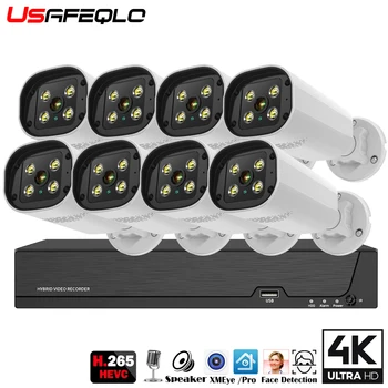 Poe Система Видеонаблюдения USAFEQLO 4K Система Видеонаблюдения NVR С 4/8 Шт 8-Мегапиксельной IP-Камерой Наружного Домашнего Видеонаблюдения Комплект Видеомагнитофона